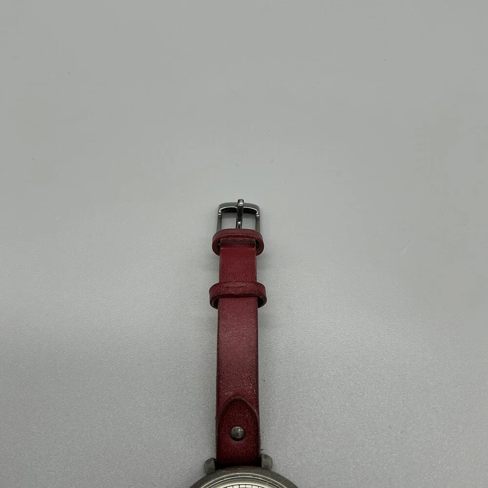 TOKYObay Womens Watch 35mm Silver Tone Cream Dial Red Leather Band New Battery